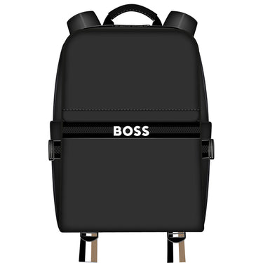 BOSS Backpack o mochila para niño y adolescente rectangular color negro pequeño logo blanco